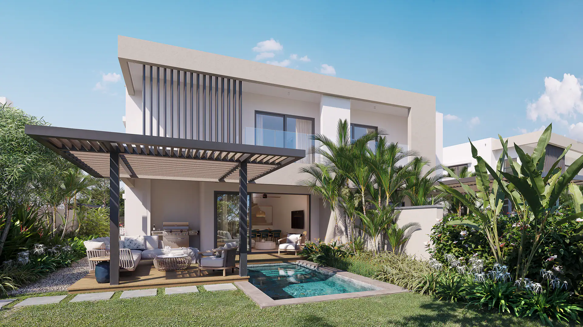 Townhouse garden with the private pool option, CGI